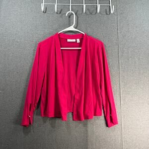 Susan Graver Liquid Knit Open-Front 3/4 Sleeve Shirve w/Bu Pink Burst, Medium